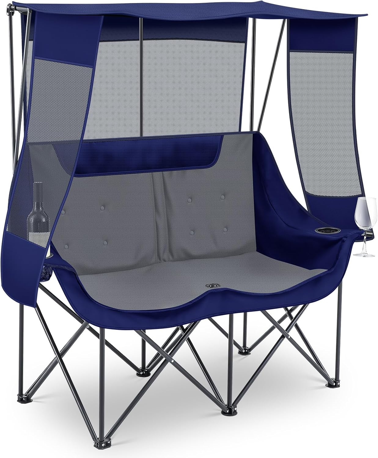 Double Camping Chair with Canopy Shade for Outdoor Comfort