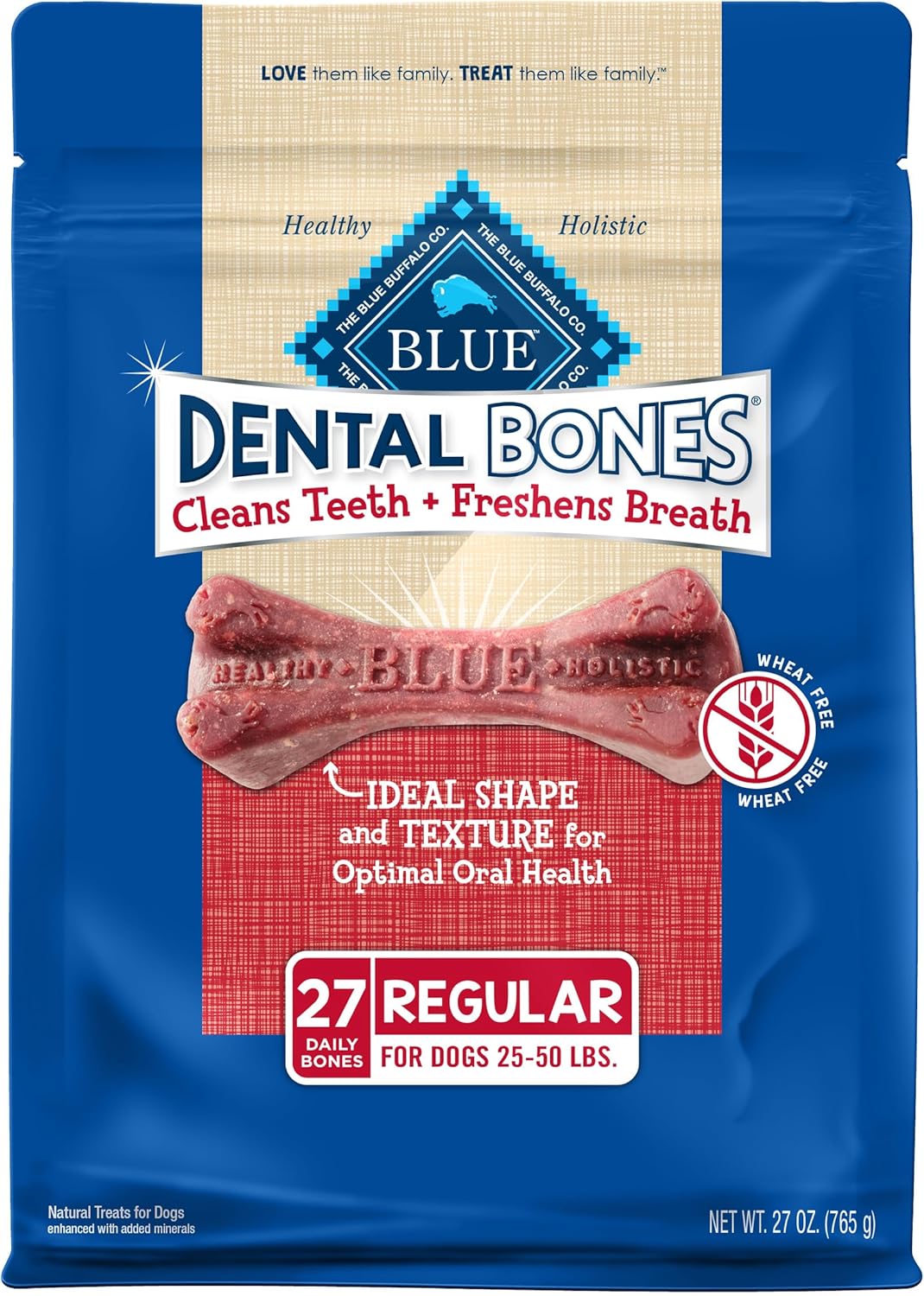 Blue Buffalo Dental Bones Regular Natural Chew Dog Treats Value Pack