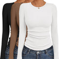 Ekouaer Women's Long Sleeve Shirts 3-Pack - Ribbed Fitted Thermal Tops