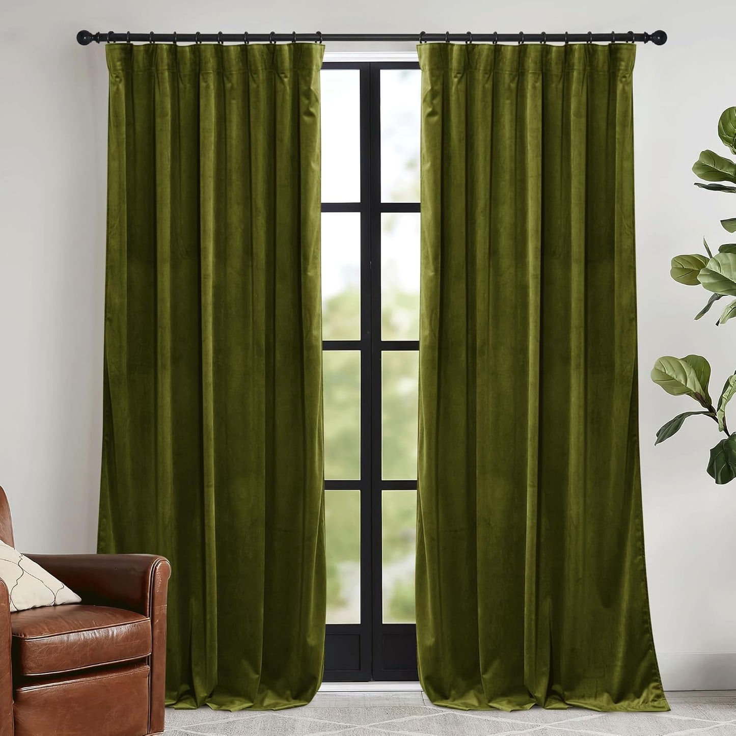 RYB HOME Moss Green Velvet Curtains for Luxury Home Decor