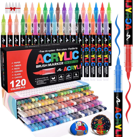 Acrylic Paint Markers Brush Tip Set of 120 Colors for Artists