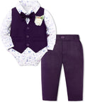 Baby Boy 5Pcs Suit Set 0-24 Months - Collared Shirt, Vest & Tie