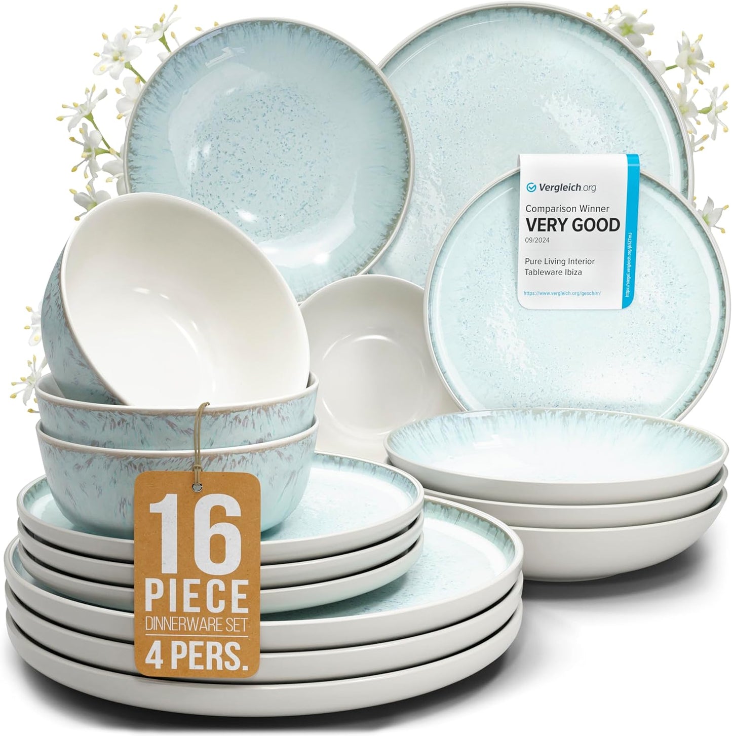 Stoneware Dinnerware Set for 4 - Modern Style Plates & Bowls