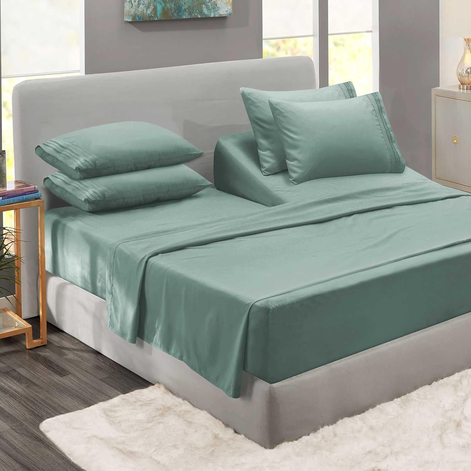 Clara Clark Flex Top King Sheets - Luxury 6 Piece Set in Sage Green