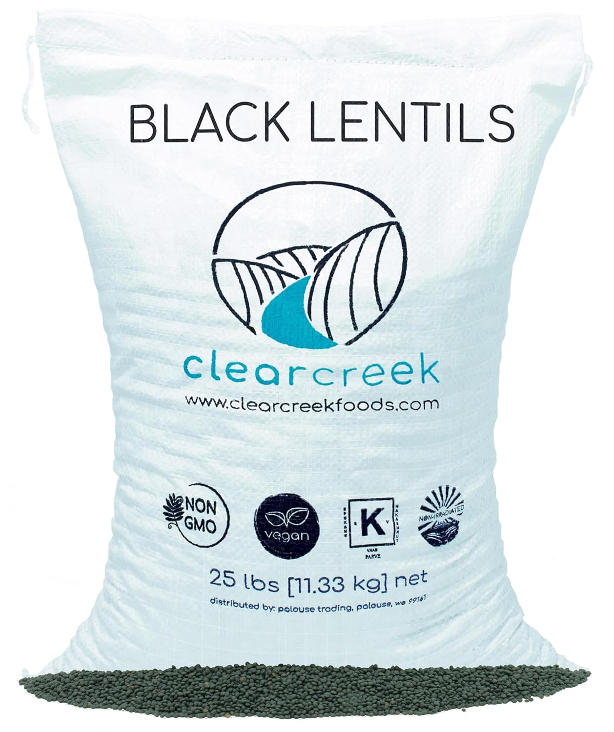 Clear Creek Black Lentils - Non-GMO, Vegan, Kosher, 25 lbs