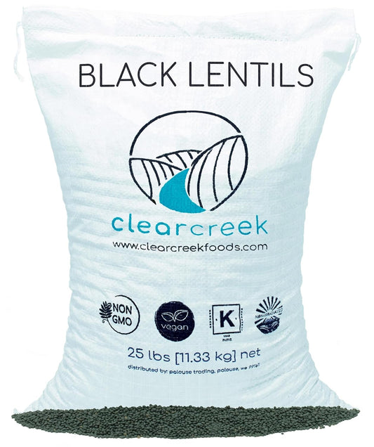 Clear Creek Black Lentils - Non-GMO, Vegan, Kosher, 25 lbs