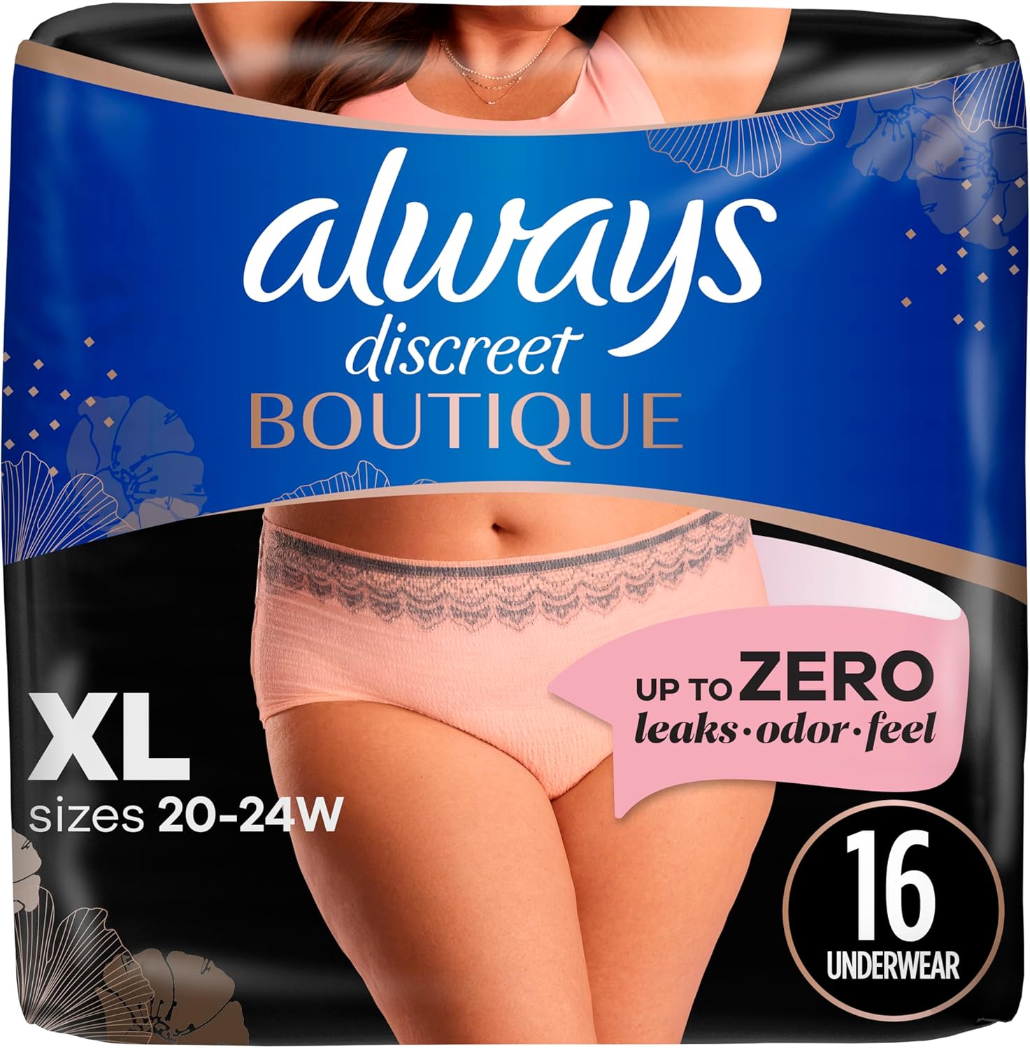Always Discreet Boutique XL Incontinence Underwear, 16 Count
