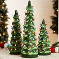 Ceramic Christmas Tree Set of 3 - Hand-Painted Pre-Lit Tabletop Decor