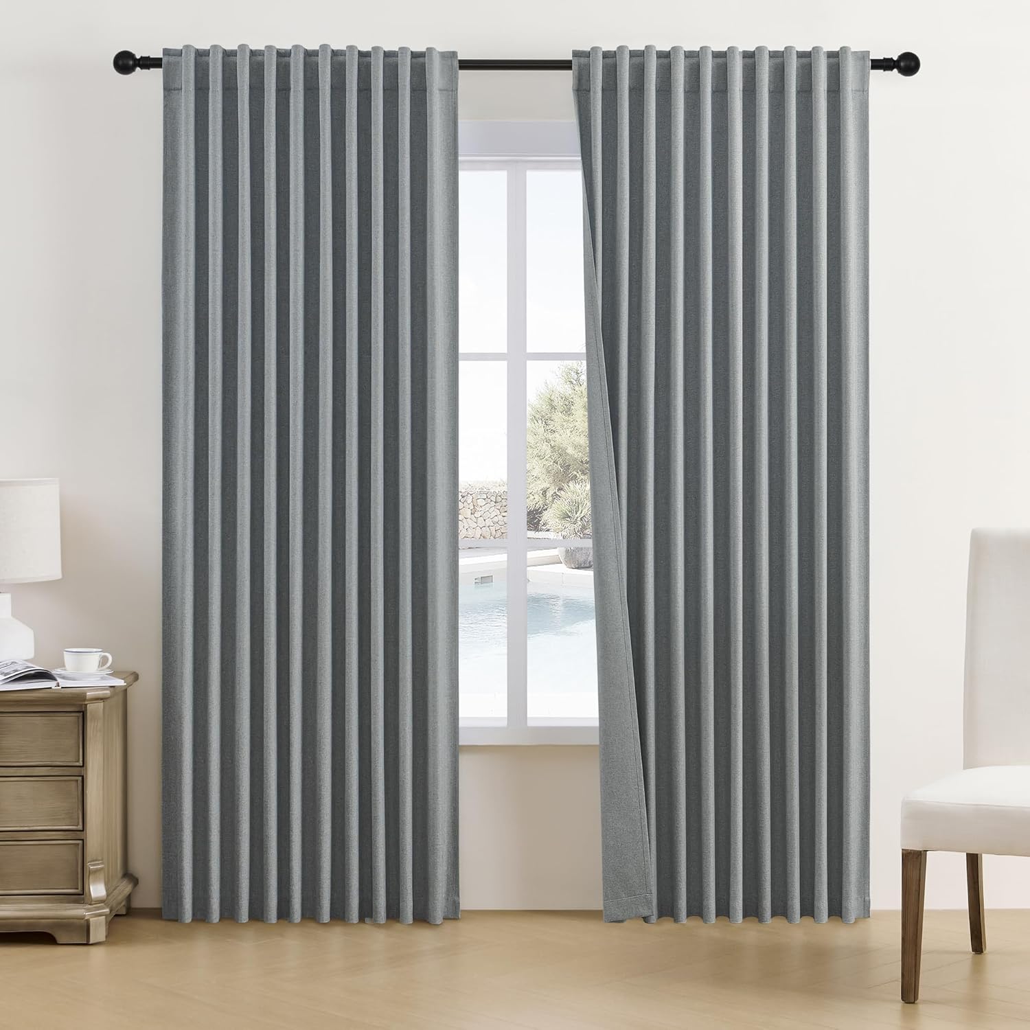 DUALIFE Dark Grey Room Darkening Curtains for Elegant Spaces