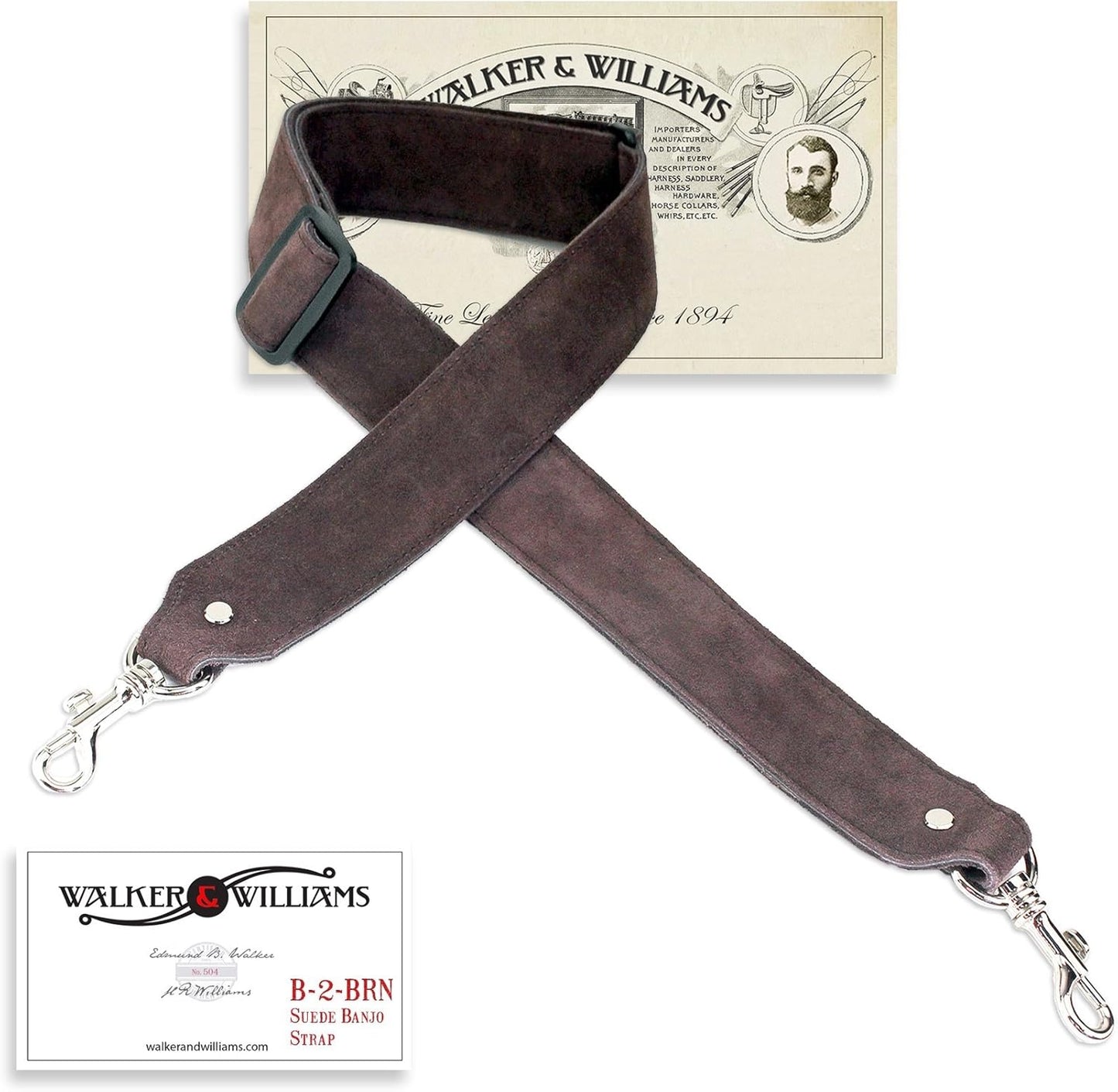 Walker & Williams BS-2-BRN Cognac Brown Suede Banjo Strap