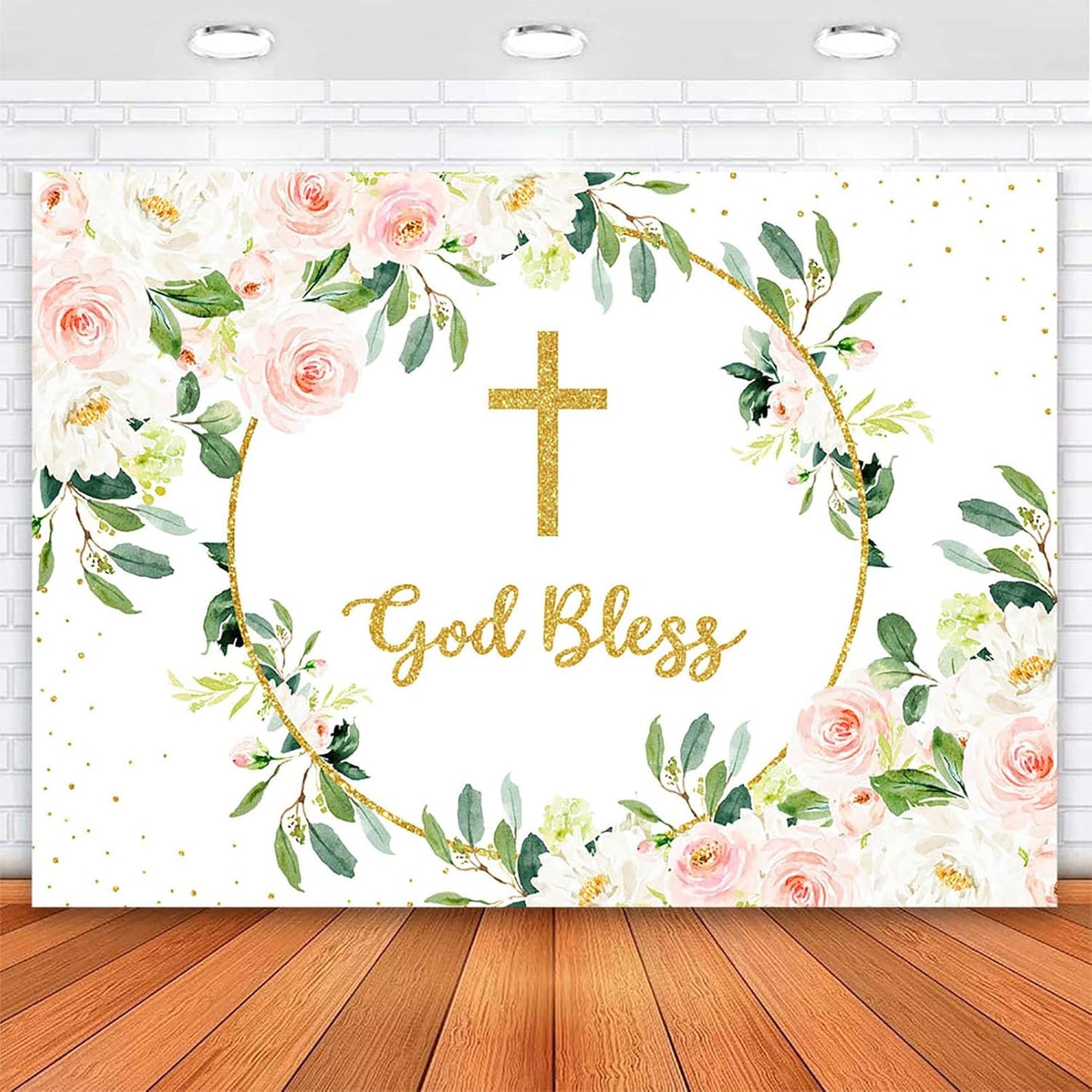 Avezano Floral God Bless Backdrop for First Holy Communion