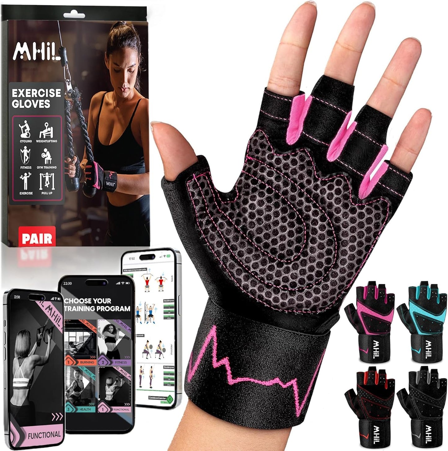 Womens Gym Gloves - Enhanced Grip & Wrist Support