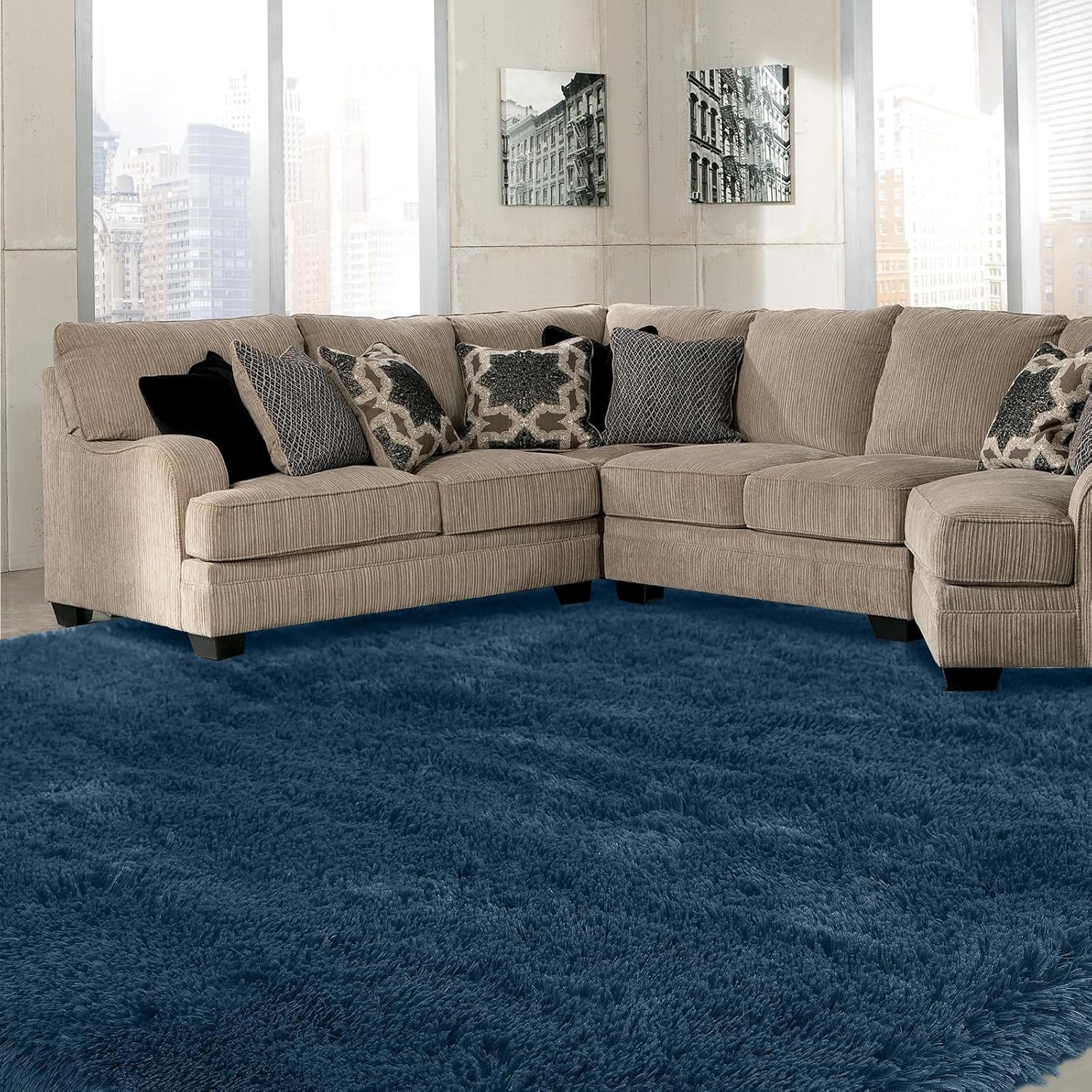 Navy Blue Shag Rug for Living Room - Soft Fluffy 7x10 Feet