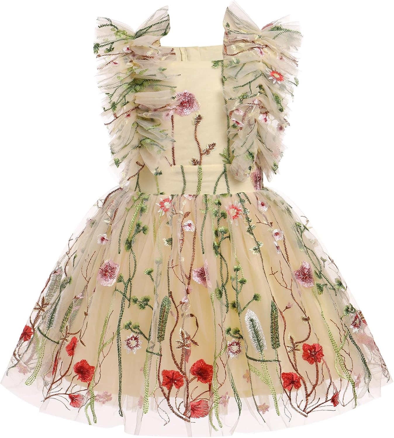 Girls Birthday Party Dress with Butterfly Daisy Polka Dots