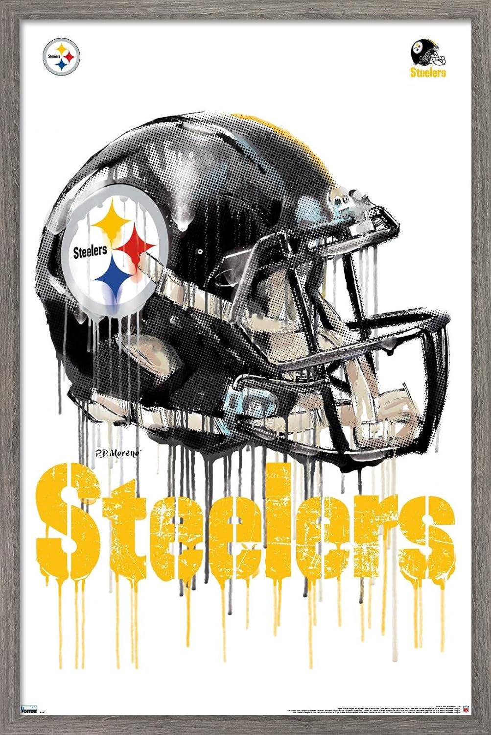 NFL Pittsburgh Steelers Drip Helmet Wall Poster with Frame