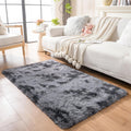 Grey Plush Area Rug 5x8 ft - Soft Shag Carpet for Bedroom