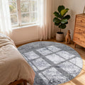 Modern Abstract 6x6 Round Area Rug Non Slip Non Shedding - Light Grey
