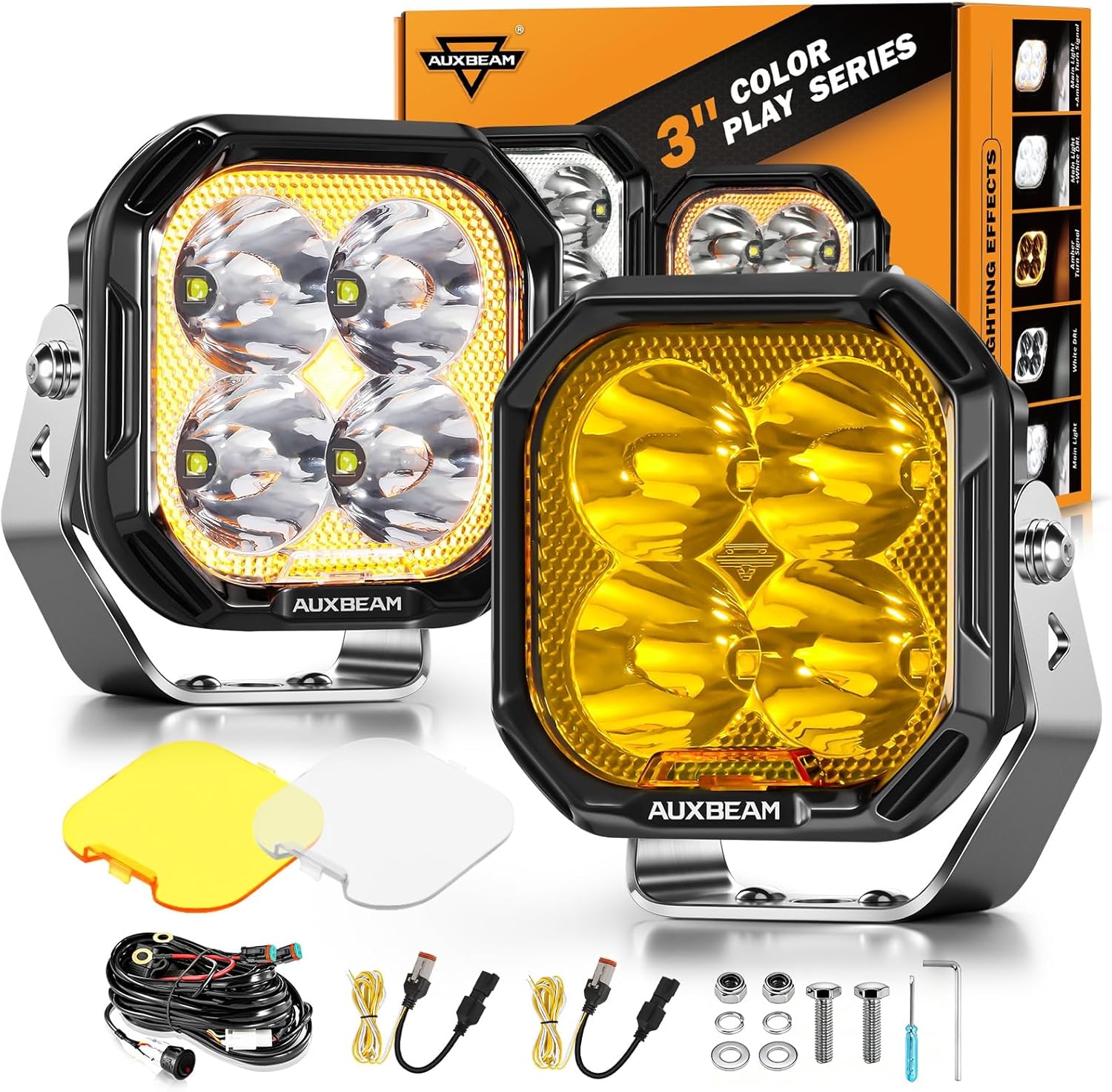 Auxbeam Color Play Series 3in LED Pod Lights for Offroad Use