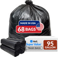 95 Gallon Trash Bags Heavy Duty | 68 Pack - Super Sizeable Black