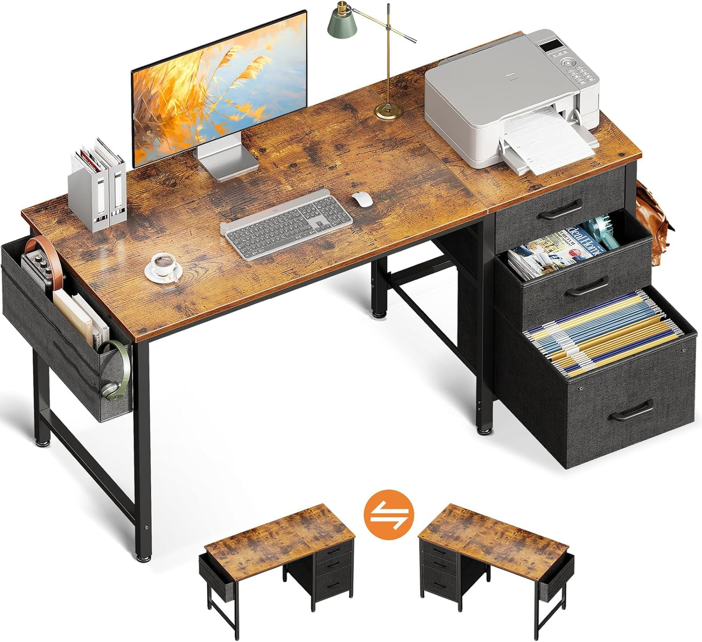 Compact Computer Desk with Storage & Vintage Charm