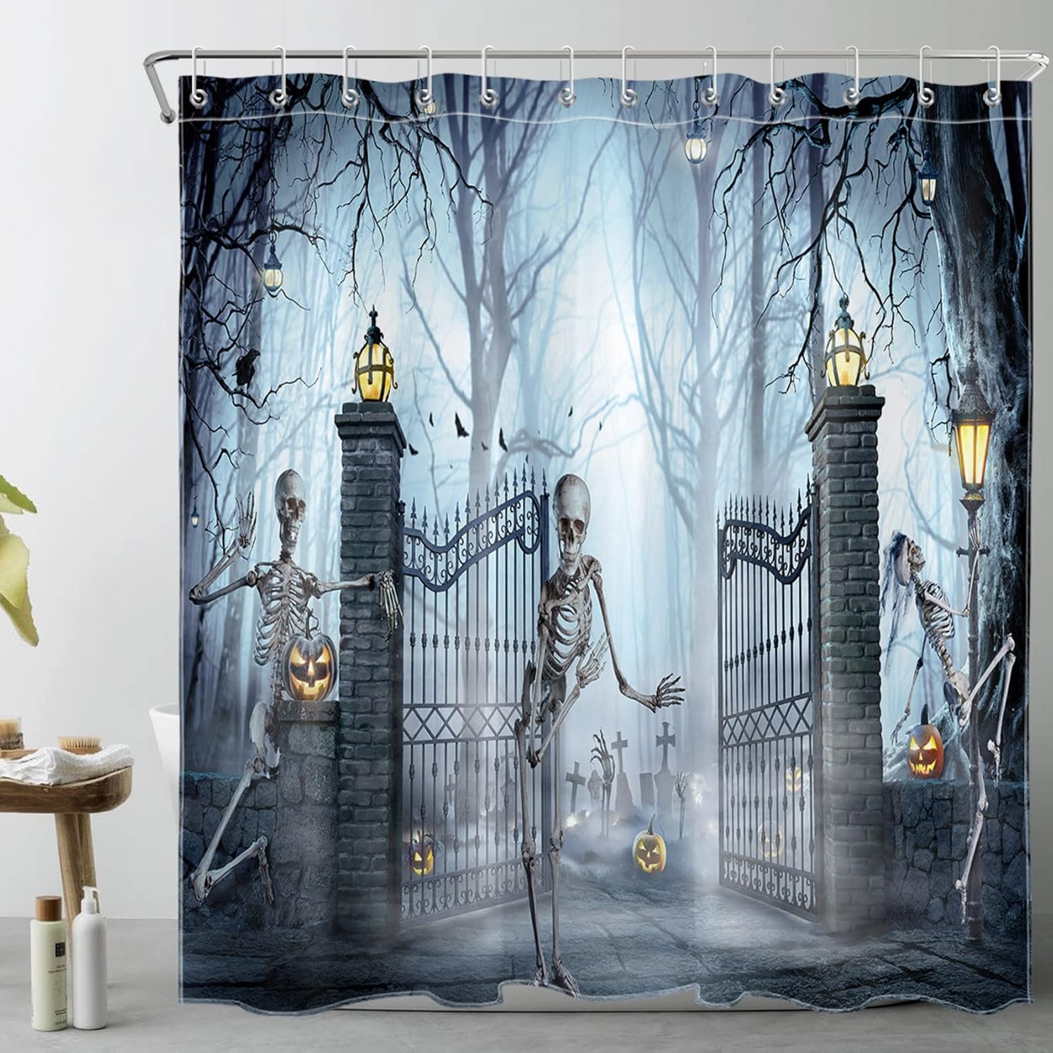 Gothic Skeleton Cemetery Shower Curtain Set