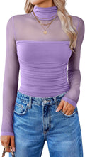 Women Long Sleeve Turtle Neck Bodysuit - Sleek Mesh Shapewear