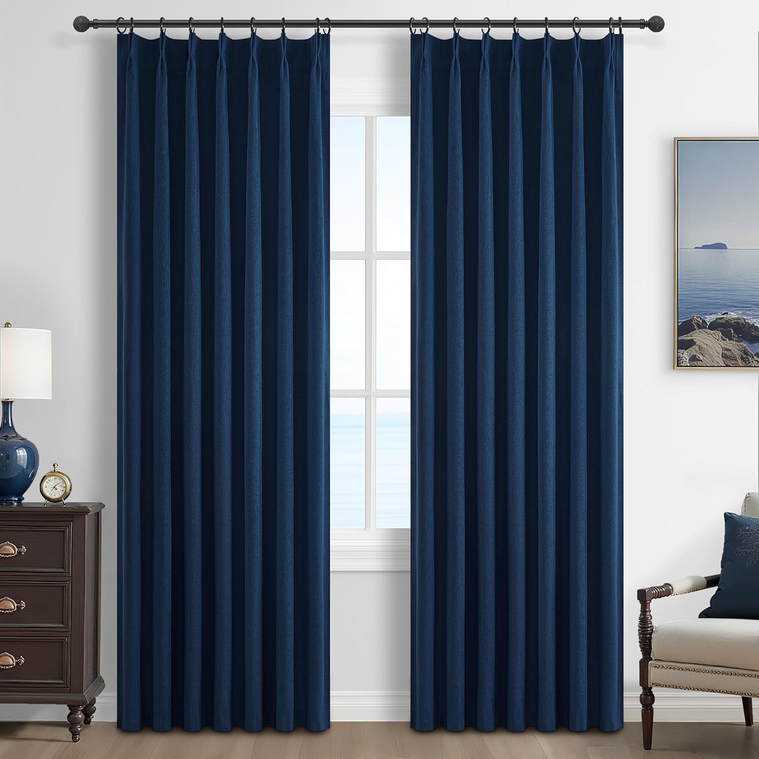 Navy Blue Blackout Curtains for Kids Rooms, 90 Inch Length