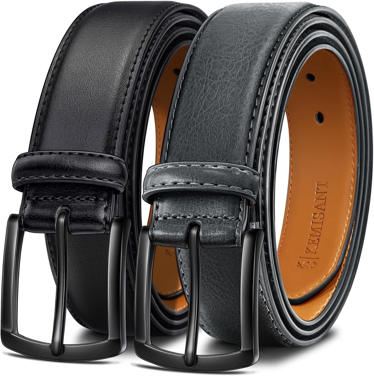 KEMISANT Men Belt 2Pack Genuine Leather for Dress Casual Golf