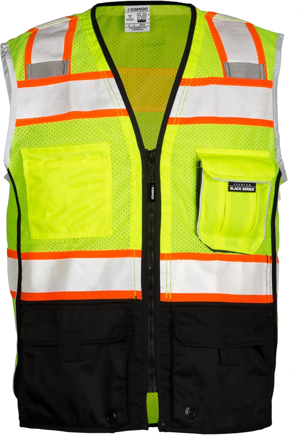 Kishigo Men's High Visibility Reflective Black Bottom Vest 1515