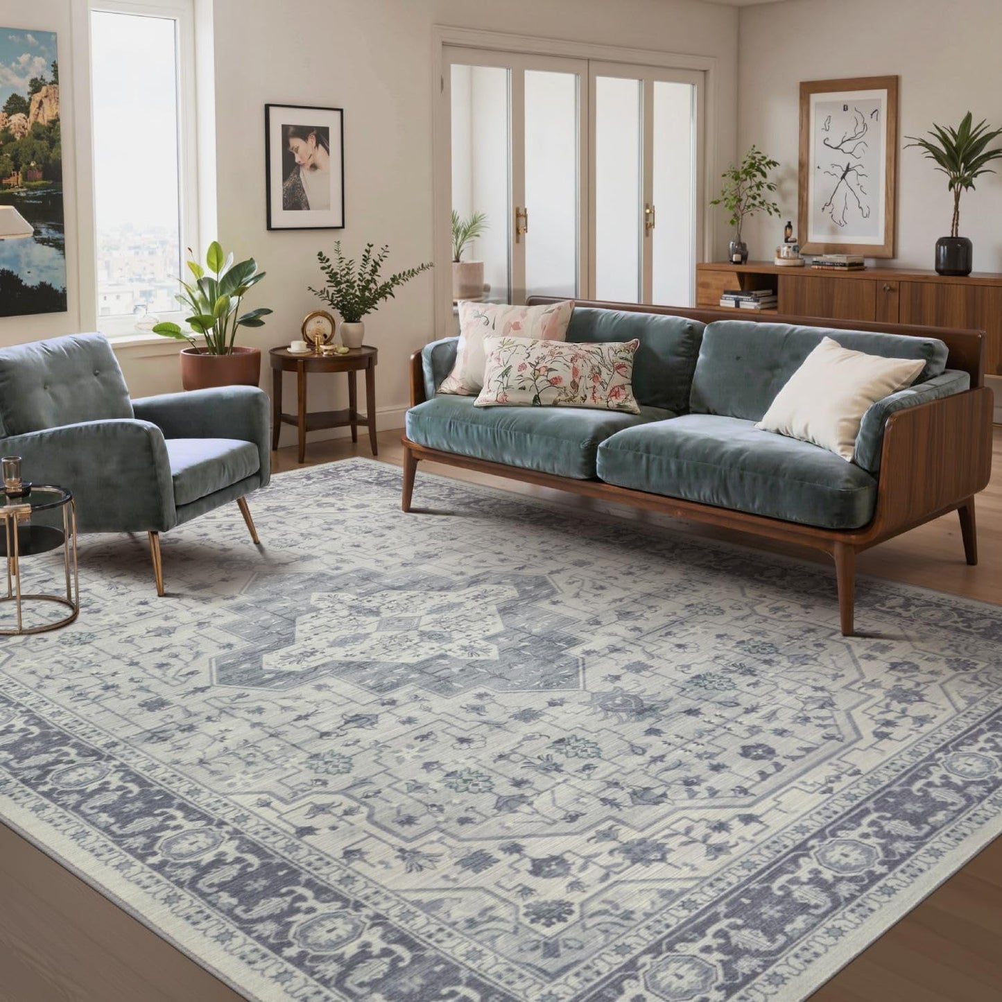 6x9 Washable Area Rug for Living Room, Vintage Boho Design