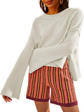 Womens Lightweight Crewneck Bell-Sleeve Knit Sweater - Timeless