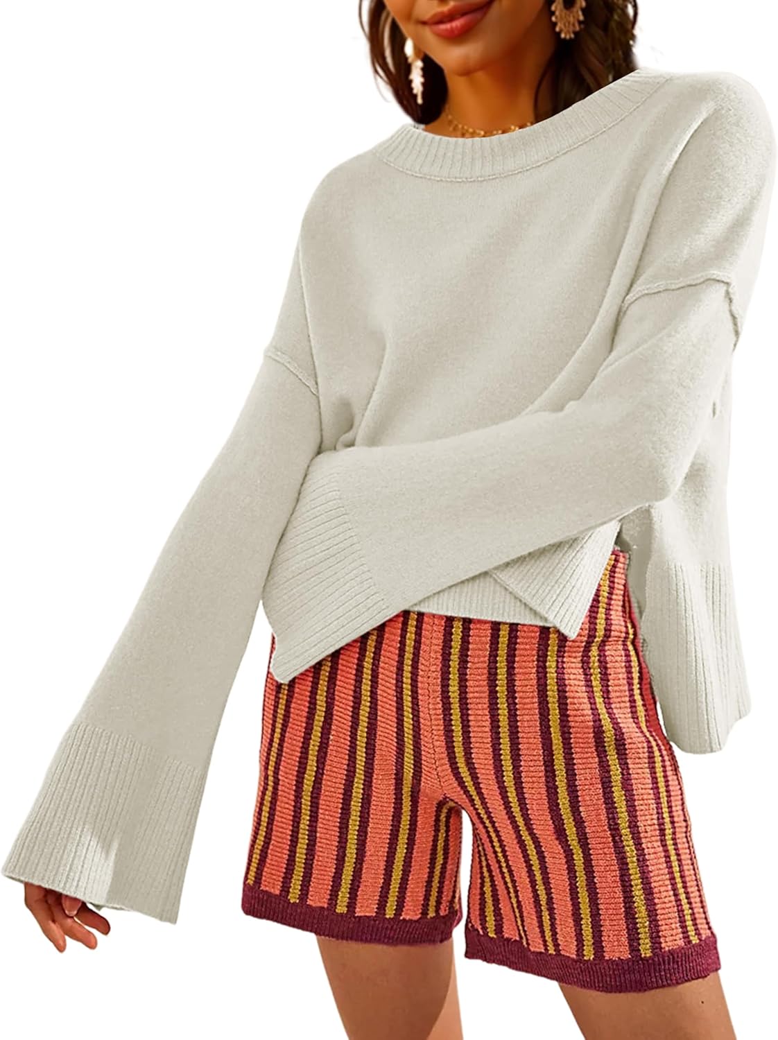 Womens Lightweight Sweaters with Bell-Style Sleeves for Comfort