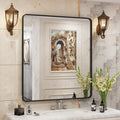 32x36 in Black Metal Framed Bathroom Mirror - Matte Rounded Rectangle