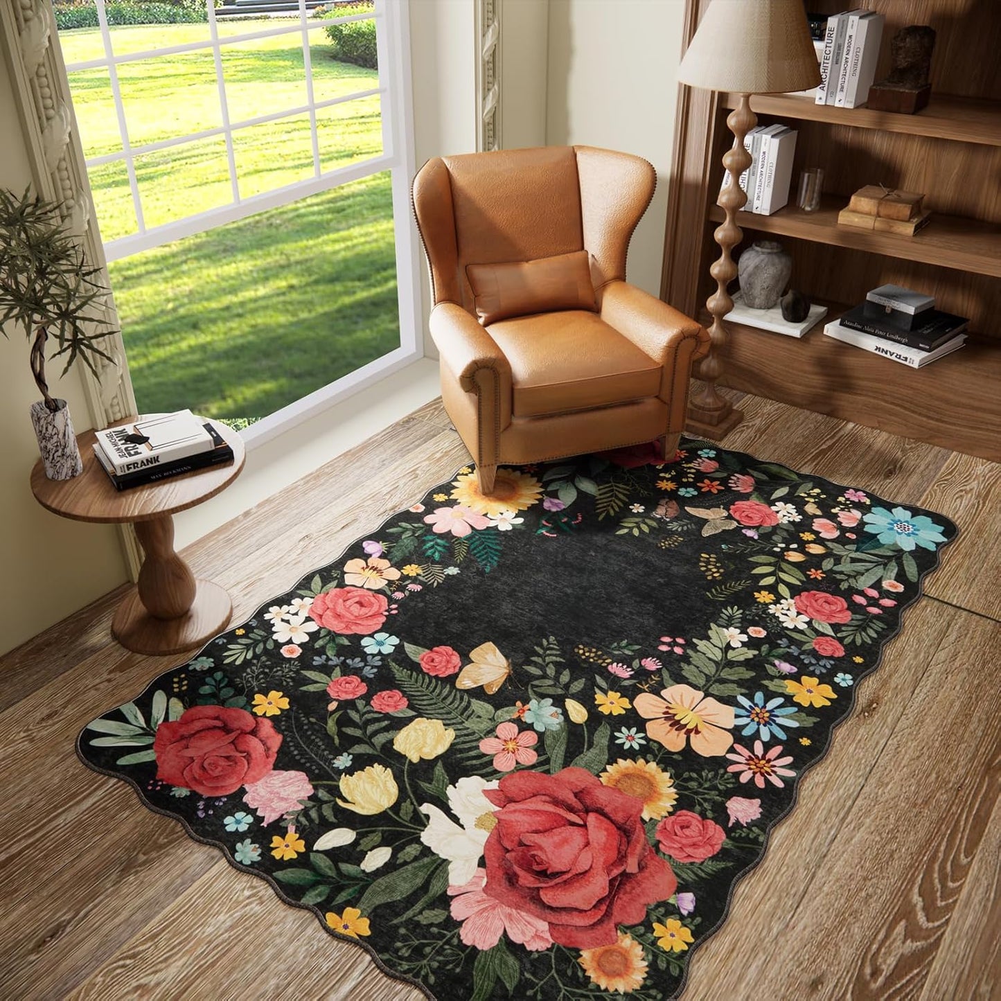 Washable Floral Rugs for Living Room, Non Slip Lightweight Design
