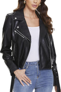 Faux Leather Motorcycle Jacket Women - Slim Zip Up Moto Coat