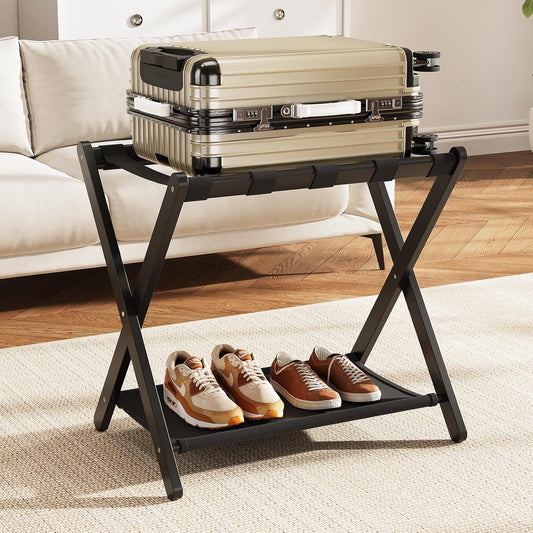 Fully Assembled Black Luggage Rack for Guest Room Storage