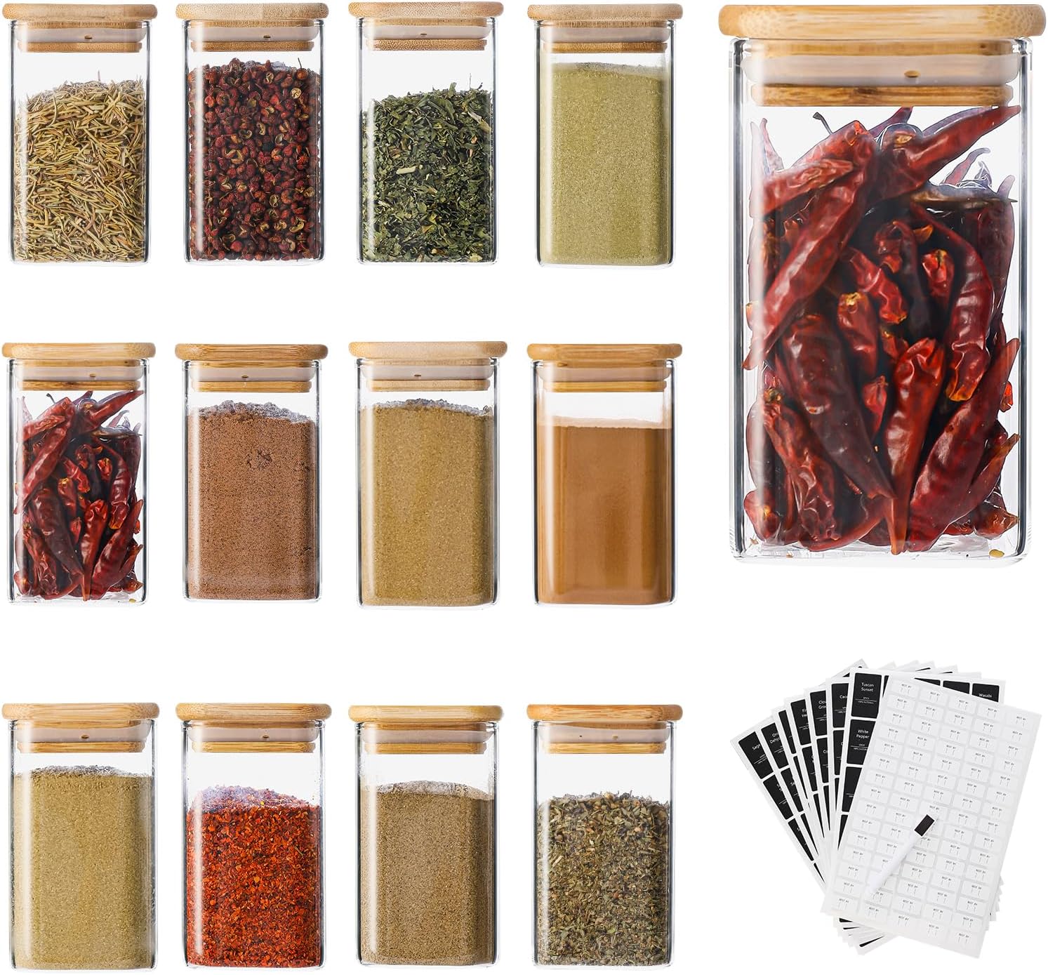 12Pcs 9oz Spice Jars Glass Container Set for Food Storage