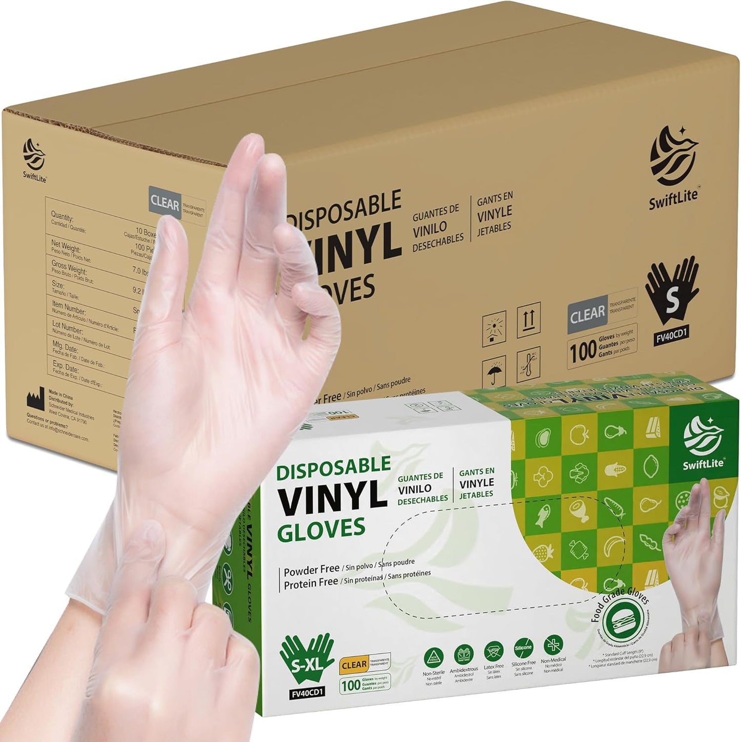 SWIFTLITE Disposable Vinyl Gloves for Food Prep and Cooking