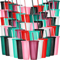 Tumbler 60 Pack with Straw and Lid - Bulk Glitter Plastic Cups 24-27