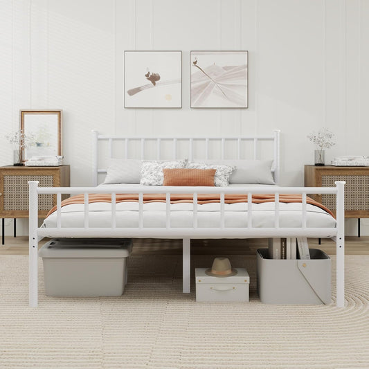 Sturdy Metal Platform Queen Bed Frame with Headboard Design