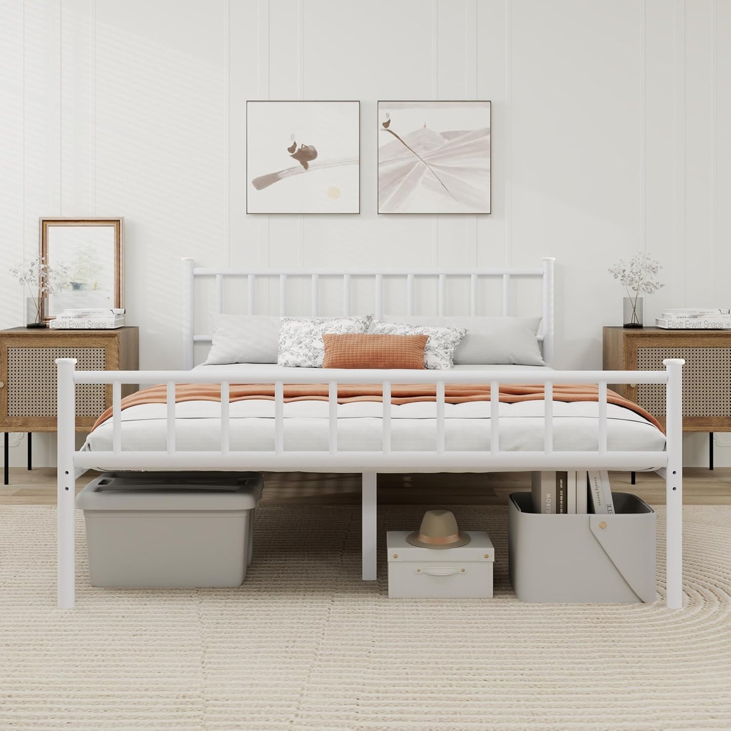 Sturdy Metal Platform King Bed Frame with Headboard and Storage