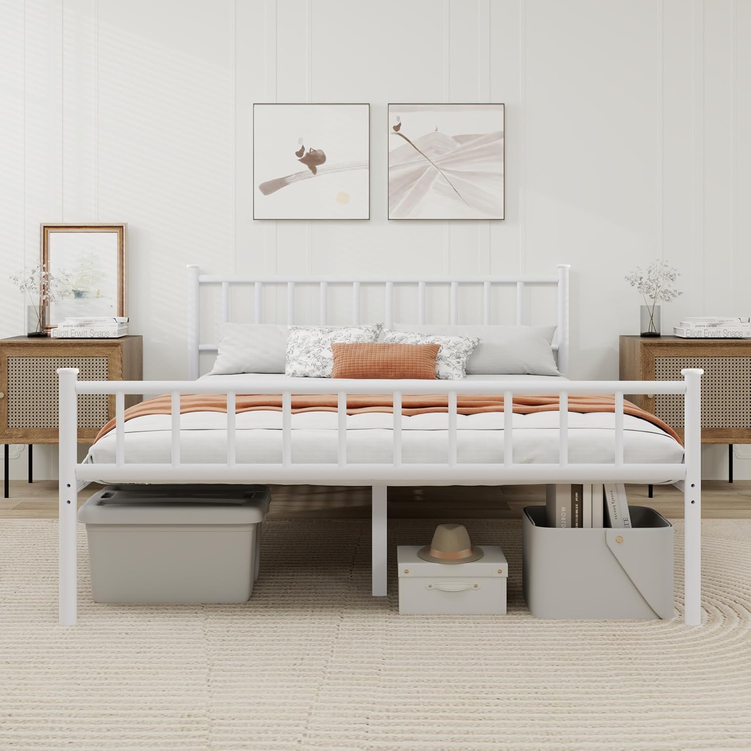 Sturdy Metal Platform King Bed Frame with Headboard and Storage