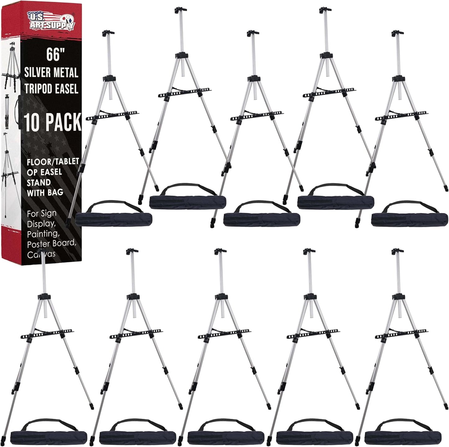 66in Silver Metal Tripod Easel Display for Art and Signage