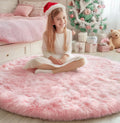 PAGISOFE Pink Round Rug 5Ft - Fluffy Shaggy Circle for Girls Room
