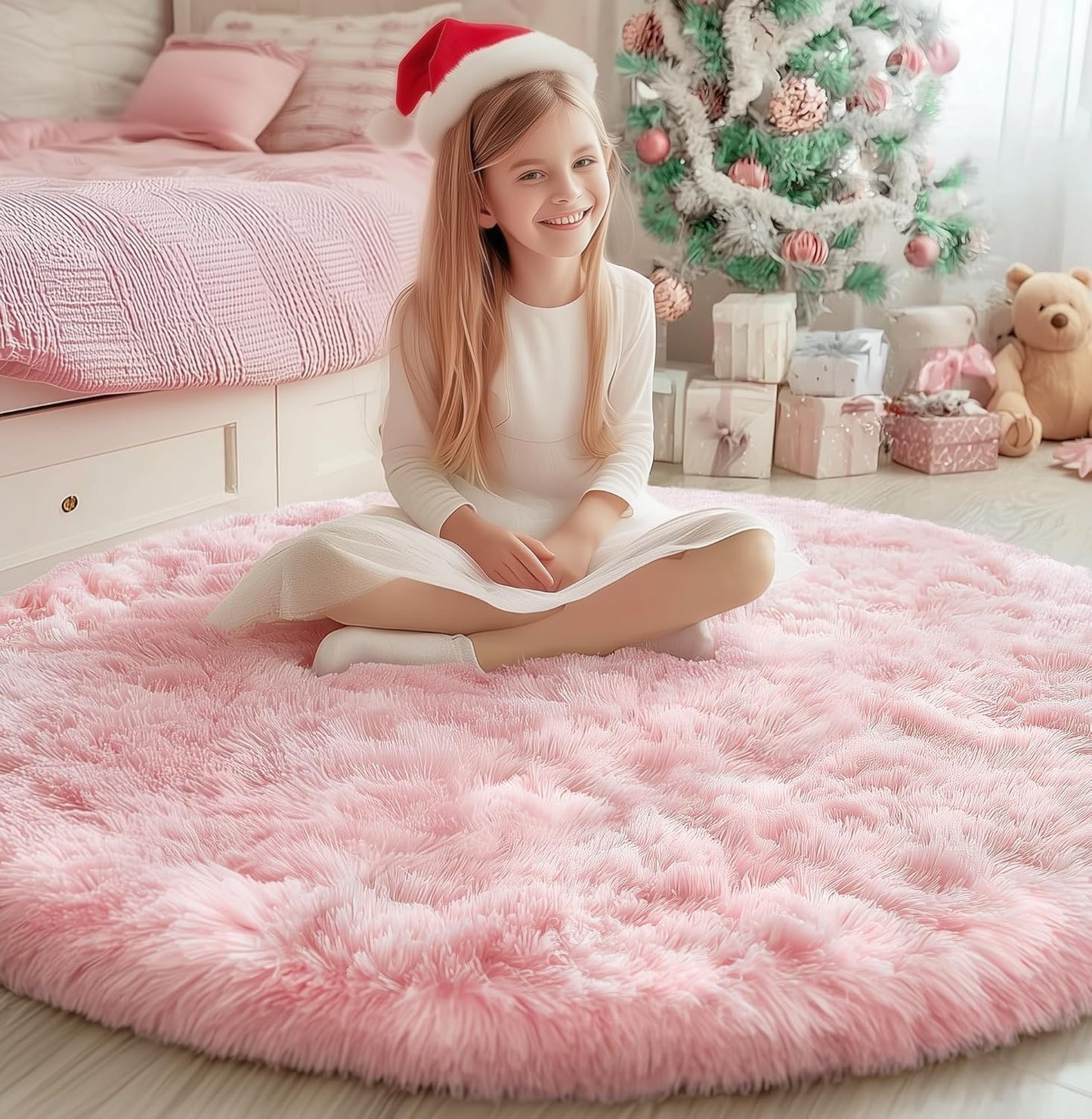 PAGISOFE Pink Round Rugs 5Ft for Girls Bedroom and Playroom