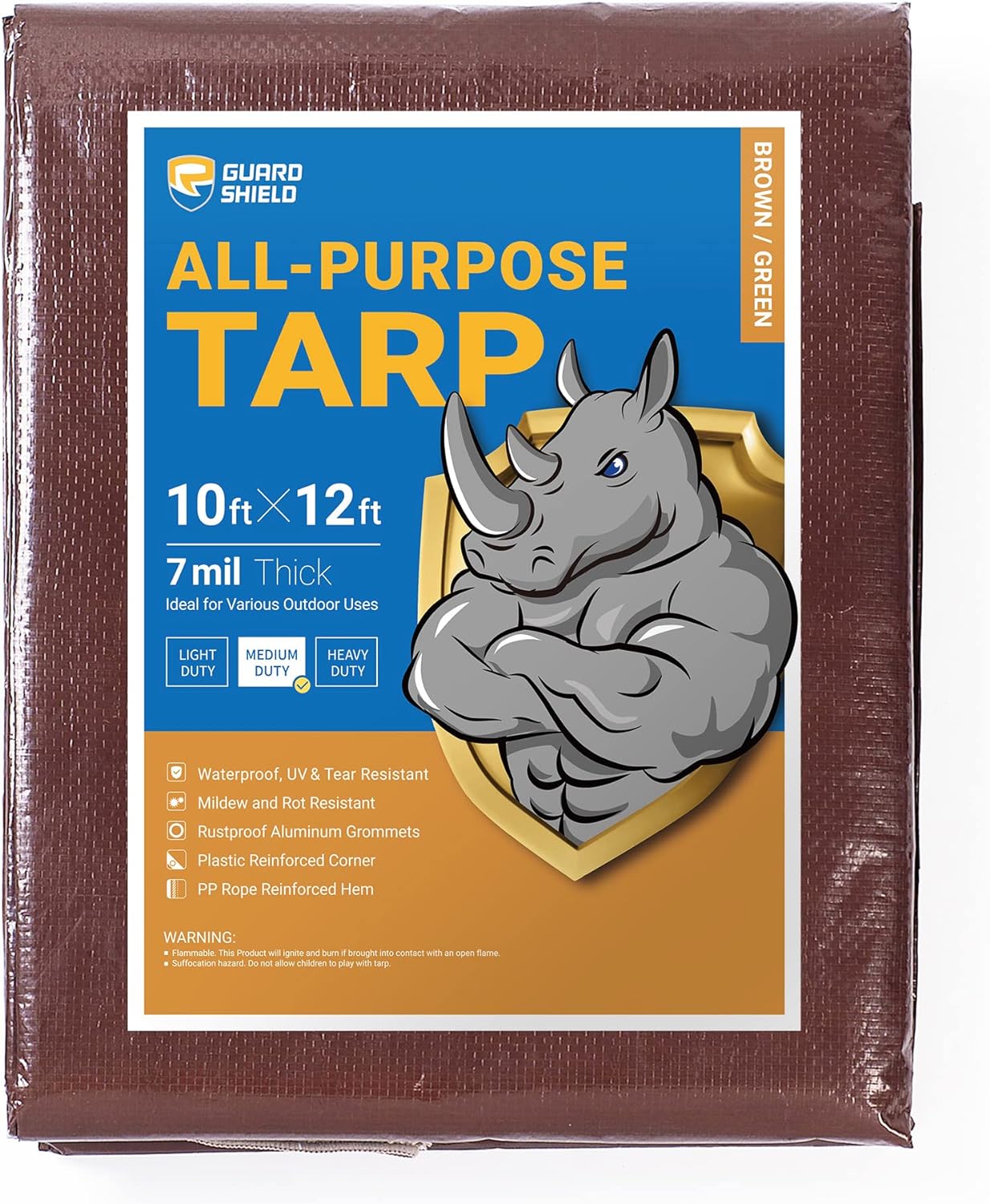 Waterproof 10x12ft Brown/Green Tarp - GUARD SHIELD