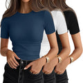 Women's Ribbed Cotton 3-Pack Crewneck Tees - Fitted Casual Basics