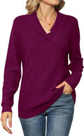 Women Long Sleeve V Neck Pullover Sweater - Soft Viscose Blend