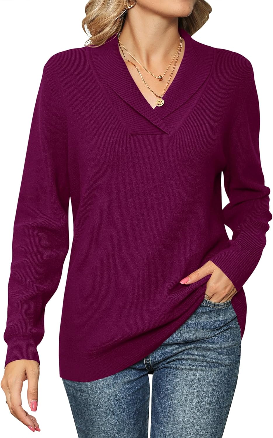 Ivicoer Women Long Sleeve V Neck Pullover Sweater for Style