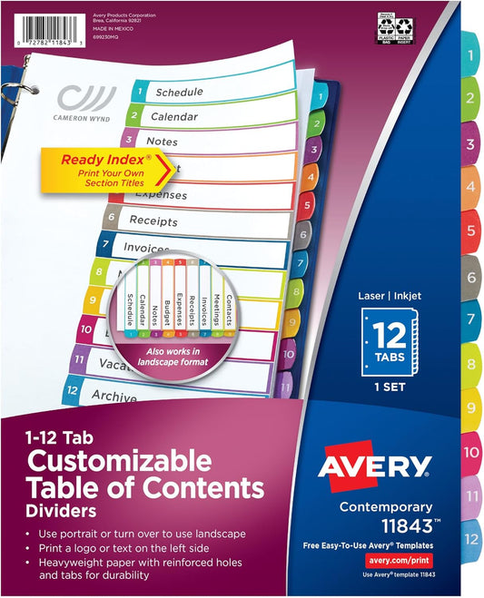 Avery Dividers for 3 Ring Binders with Customizable Tabs